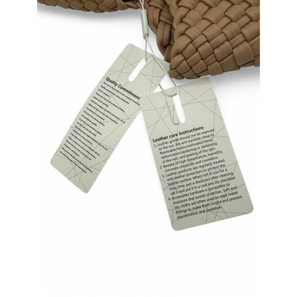 NWT Queenoris Woven Tote Bag with Matching Pouch - Tan Faux Leather Beach Pool - Picture 5 of 7